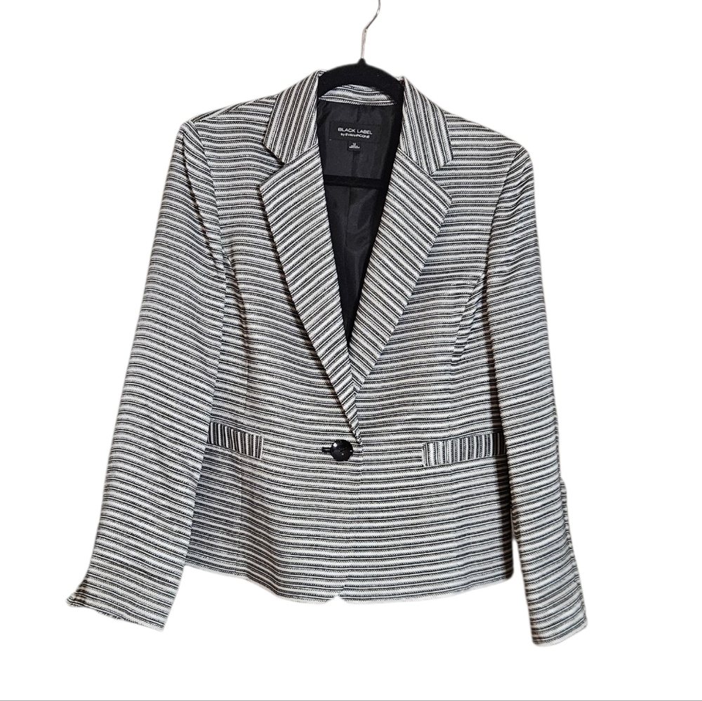 🔥Black Label Evan-Picone Striped Cropped Blazer Jacket Size 12 Black White NWT